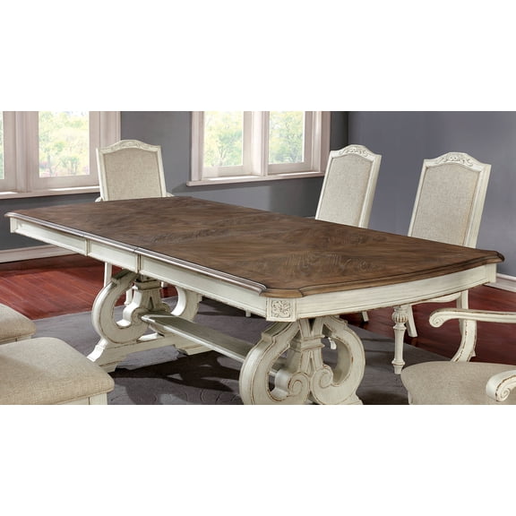 Dining Room 1pc Dining Table W Leaf Trestle Base Antique White Table Solid wood Furniture Rustic Style