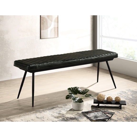 Dining Room Bench | Add Seating to Dining Area | Black Metal Legs with Leather Upholstery | Comfortable Padding for Guests
