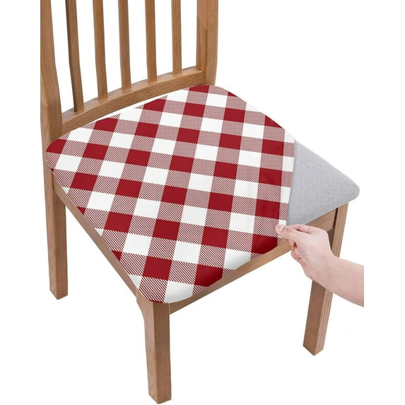 Dining Room Chair Cover,Country Style Gray and White Gingham Buffalo Check Elastic Stretch Chair Slipcovers Super Fit Desk Seat Cover Removable Kitchen Chair Set of 4