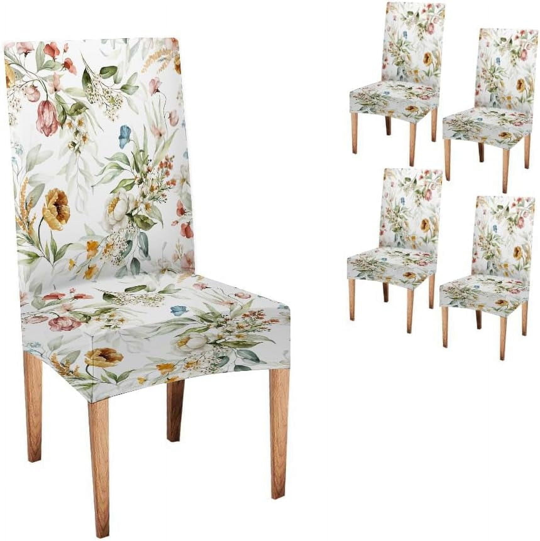 Dining Room Chair Covers 4 Pack Stretch Watercolor Floral Dining Chair ...