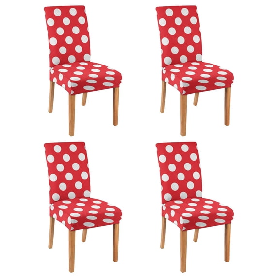 Dining Room Chair Covers 4pcs Spandex Super Fit Stretch Removable Washable Chair Seat Protector Cover for Home Party Hotel Wedding Ceremony, Universal Size (red & White Dots)