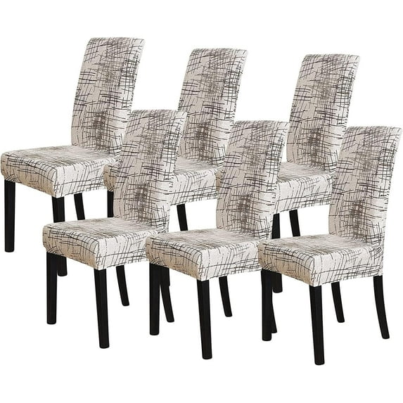 Dining Room Chair Covers 6 Pack, Stretch Spandex Kitchen Chair Covers Removable Washable Parsons Chair Slipcovers Protectors Covers for Dining Room, Party (6Pcs, Linea)