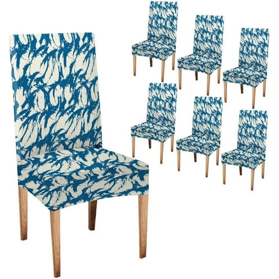 Dining Room Chair Covers 6 Pack Watercolor Indigo Boho Stretch Chair Slipcover Washable Kitchen Dining Chair Cover Removable Seat Protector for Dining Room