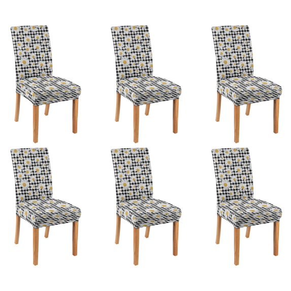 Dining Room Chair Covers 6pcs Spandex Super Fit Stretch Removable Washable Kitchen Chair Slipcovers for Home Party Hotel Wedding Ceremony, Universal Size (daisy)