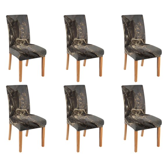 Dining Room Chair Covers 6pcs Stretch Dining Chair Cover Removable Washable Chair Seat Protector Cover for Home Party Hotel Wedding Ceremony, Universal Size (marble Black & White)