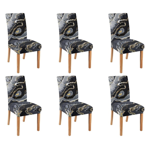 Dining Room Chair Covers 6pcs Stretch Dining Chair Cover Removable Washable Kitchen Chair Slipcovers for Home Party Hotel Wedding Ceremony, Universal Size (black & White Marble)