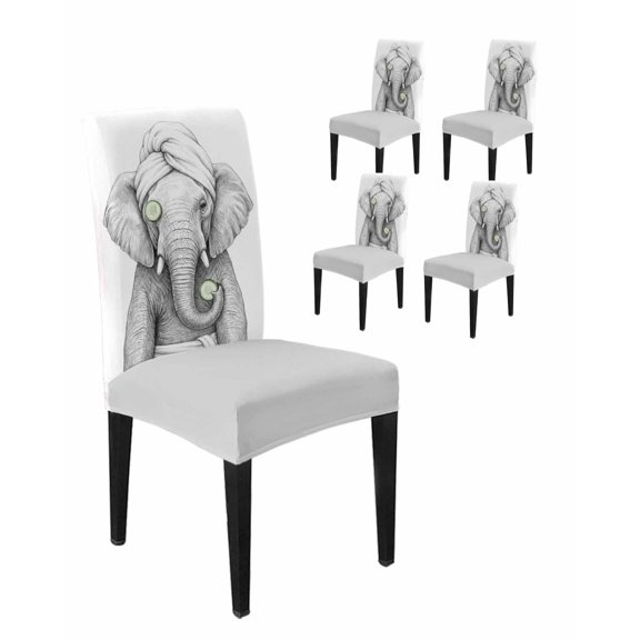 Dining Room Chair Covers Abstract Elephant Cucumber SPA Stretch Slipcovers Set of 4, Funny Animal Shower Art Removable Washable Chair Seat Protecter for Kitchen Hotel Wedding Party