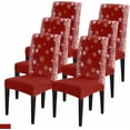 thumbnail image 1 of Dining Room Chair Covers, Christmas Snowflake Poinsettia Colored Balls Pine Needles Winter Red Stretch Parsons Chair Slipcovers Removable Kitchen Chair Protector Cover for Dining Room， Set of 6, 1 of 7