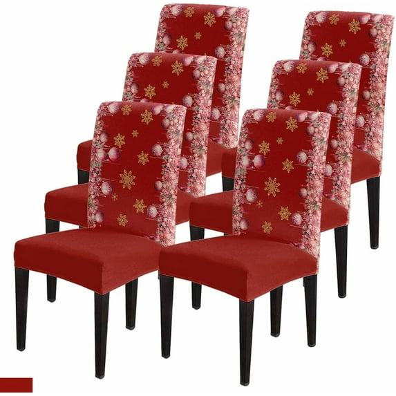 Dining Room Chair Covers, Christmas Snowflake Poinsettia Colored Balls Pine Needles Winter Red Stretch Parsons Chair Slipcovers Removable Kitchen Chair Protector Cover for Dining Room， Set of 6