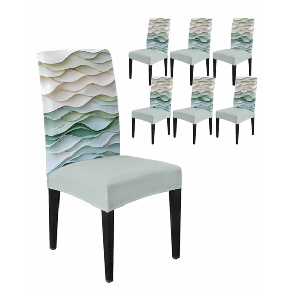 Dining Room Chair Covers Classical Abstract Waves Texture Stretch Slipcovers Set of 6, Watercolor Wavy Seamless Removable Washable Chair Seat Protecter for Kitchen Hotel Wedding Party