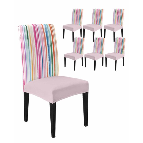 Dining Room Chair Covers Classical Colorful Ombre Stripe Stretch Slipcovers Set of 6, Abstract Watercolor Texture Removable Washable Chair Seat Protecter for Kitchen Hotel Wedding Party