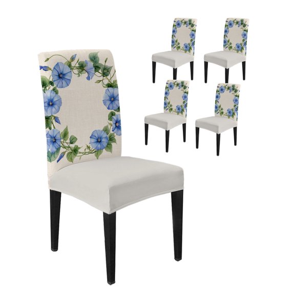 Dining Room Chair Covers Classical Gradient Blue Wreath Stretch Slipcovers Set of 4, Spring Watercolor Botanical Removable Washable Chair Seat Protecter for Kitchen Hotel Wedding Party