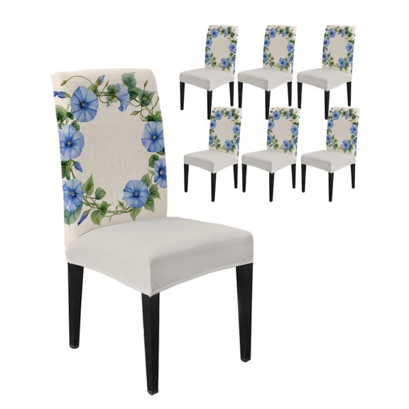 Dining Room Chair Covers Classical Gradient Blue Wreath Stretch Slipcovers Set of 6, Spring Watercolor Botanical Removable Washable Chair Seat Protecter for Kitchen Hotel Wedding Party