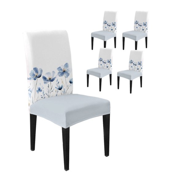 Dining Room Chair Covers Country Blue Flower Watercolor Gradient Stretch Slipcovers Set of 4, Classical Flower Art Removable Washable Chair Seat Protecter for Kitchen Hotel Wedding Party