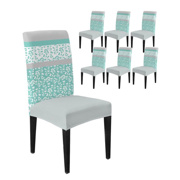Dining Room Chair Covers Farm Flower Classical Stripes Stretch Slipcovers Set of 6, Watercolor Stitching Pattern Removable Washable Chair Seat Protecter for Kitchen Hotel Wedding Party