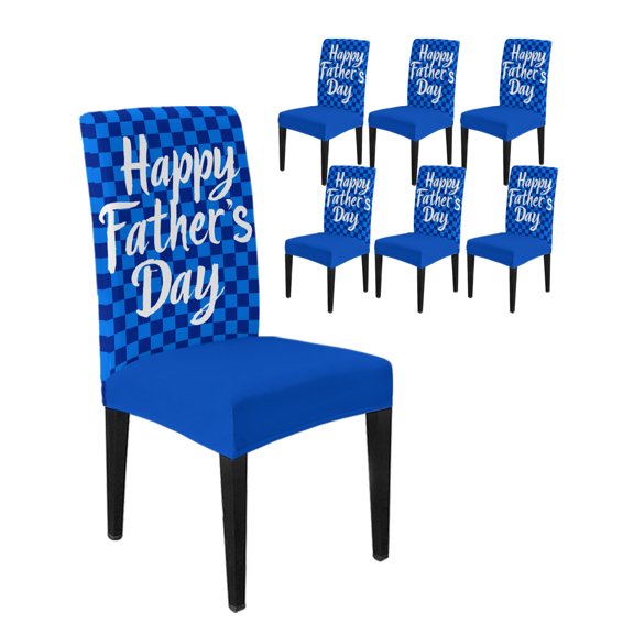 Dining Room Chair Covers Happy Father's Day Stretch Slipcovers Set of 6, Classic Blue Plaid Removable Washable Chair Seat Protecter for Kitchen Hotel Wedding Party