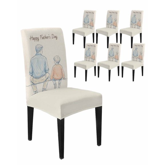Dining Room Chair Covers Happy Father's Day Words Stretch Slipcovers Set of 6, Father and Son Back Shadow Removable Washable Chair Seat Protecter for Kitchen Hotel Wedding Party