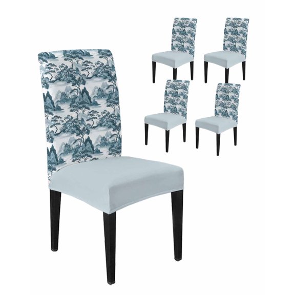 Dining Room Chair Covers Retro Garden Watercolor Tree Stretch Slipcovers Set of 4, Classical Landscapes Plant Removable Washable Chair Seat Protecter for Kitchen Hotel Wedding Party