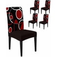 thumbnail image 1 of Dining Room Chair Covers Set of 1, Burgundy Red Color Block Stretch Spandex Parsons Chair Slipcovers, Abstract Geometric Black Stripe Washable Removable Seat Cover Protector for Kitchen Party Hotel, 1 of 6
