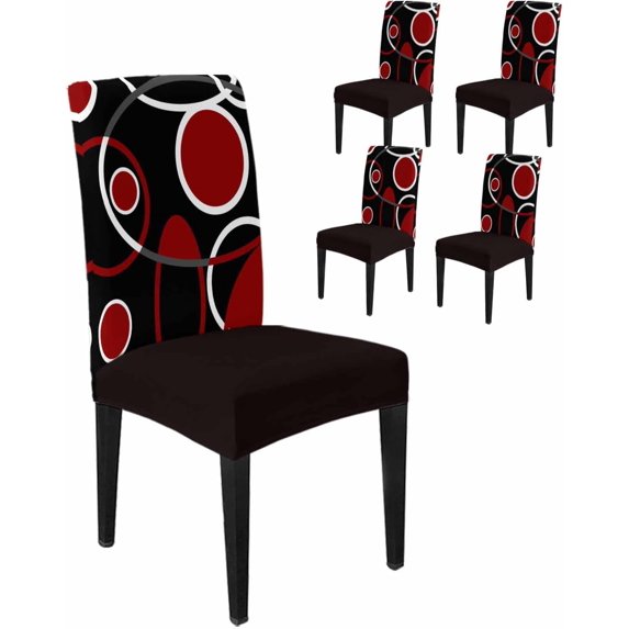 Dining Room Chair Covers Set of 1, Burgundy Red Color Block Stretch Spandex Parsons Chair Slipcovers, Abstract Geometric Black Stripe Washable Removable Seat Cover Protector for Kitchen Party Hotel