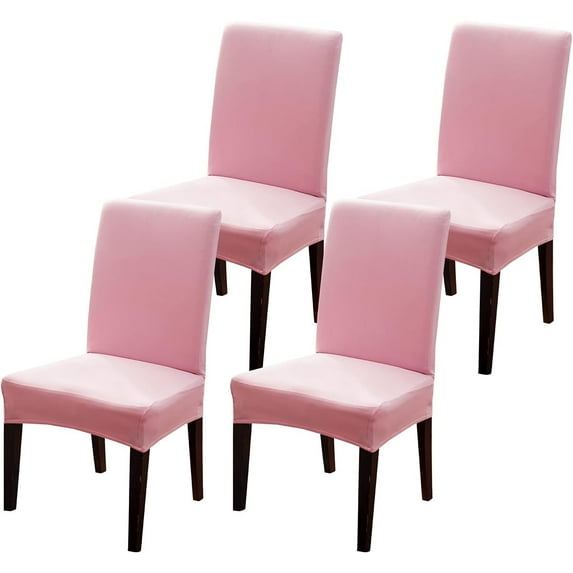 Dining Room Chair Covers Set of 4, Large Thick Stretch Soft Spandex Removable Washable Solid Color Chair Slipcovers Protector for Dining Room,Hotel,Ceremony (Pink, 4 Pack)