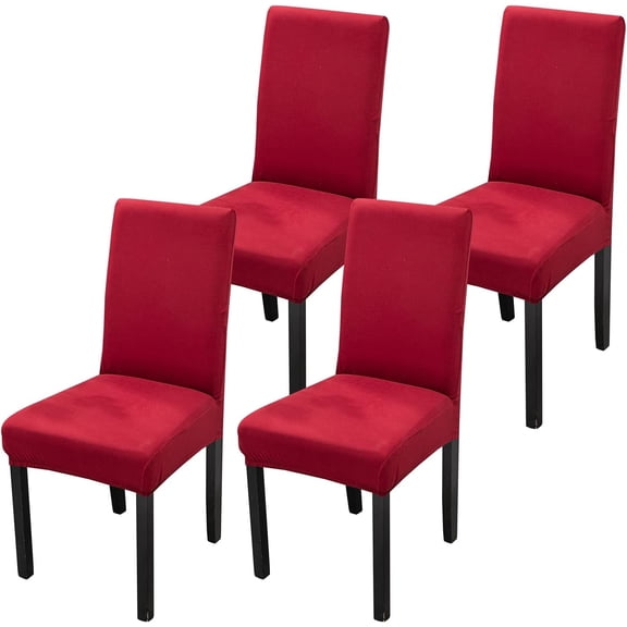 Dining Room Chair Covers Set of 4, Large Thick Stretch Soft Spandex Removable Washable Solid Color Chair Slipcovers Protector for Dining Room,Hotel,Ceremony (Wine Red, 4 Pack)