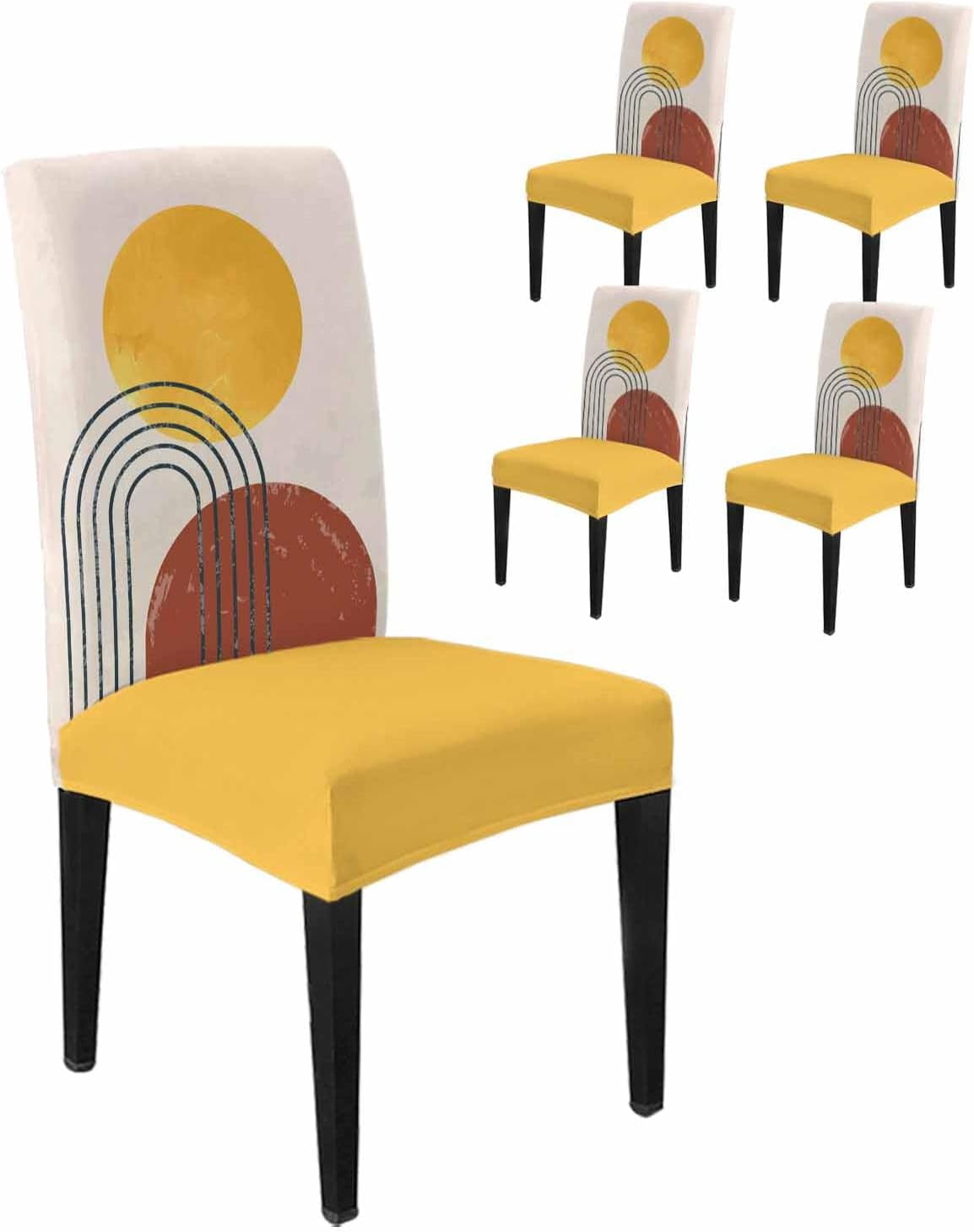 Dining Room Chair Covers Set of 4, Mid Century Boho Sun Abstract ...