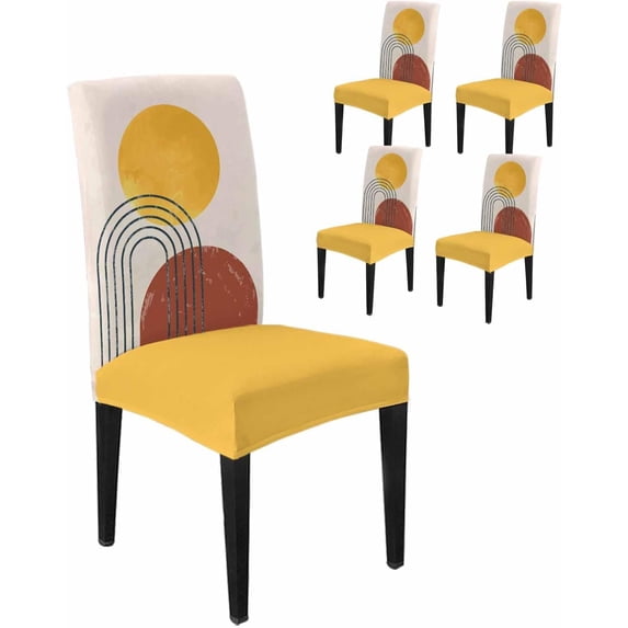 Dining Room Chair Covers Set of 4, Mid Century Boho Sun Abstract Geometric Stretch Kitchen Chair Cover, Minimalist Terracotta Aesthetic Removable Washable Chair Slipcovers for Hotel,Home,Party