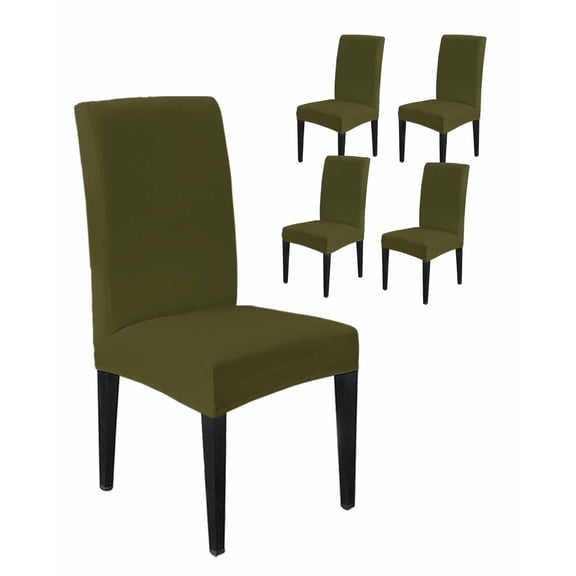 Dining Room Chair Covers Set of 4, Minimalist Art Solid Color Stretch Spandex Parsons Chair Slipcovers, Pure Olive Dark Green Washable Removable Seat Cover Protector for Kitchen Party Hotel