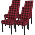 thumbnail image 1 of Dining Room Chair Covers Set of 4, Stretch Buffalo Plaid Kitchen Chair Cover Removable Washable Parsons Chair Slipcovers for Dining Room, Hotel, Ceremony (Black/Red Plaid), 1 of 6