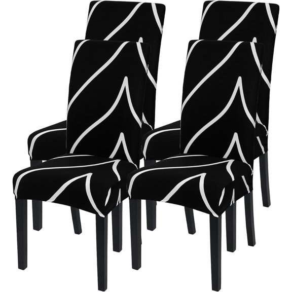 Dining Room Chair Covers Set of 4, Stretch Parsons Chair Slipcovers Super Fit Spandex Removable Washable Kitchen Chair Protector Cover for Dining Room, Hotel, Ceremony (Black)