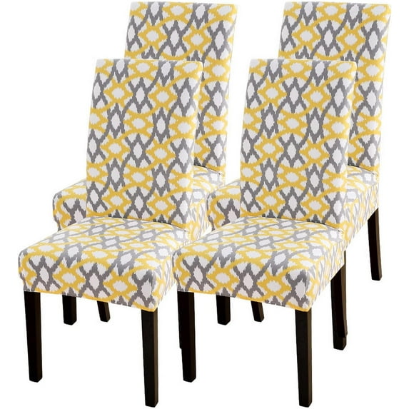 Dining Room Chair Covers Set of 4, Stretch Parsons Chair Slipcovers Super Fit Spandex Removable Washable Kitchen Chair Protector Cover for Dining Room, Hotel, Ceremony (Yellow Geometric)