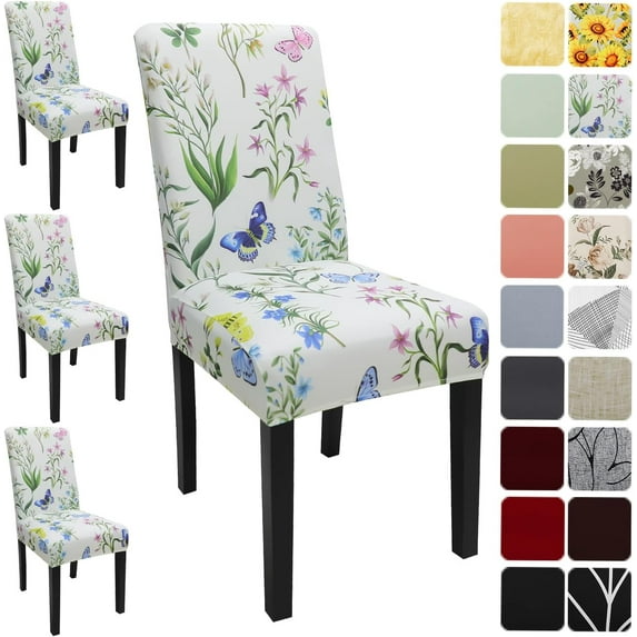 Dining Room Chair Covers Set of 4, Stretch Pattern Parsons Chair Slipcovers Spandex Removable Washable Kitchen Chair Protector Cover for Dining Room, Hotel, Ceremony (Butterfly+Flower)