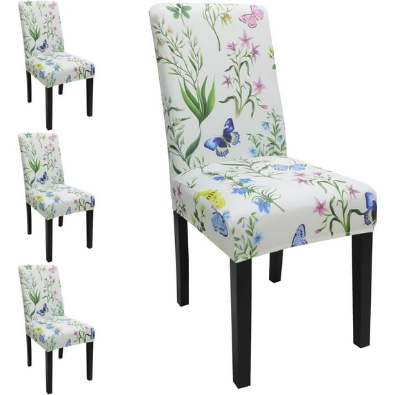 Dining Room Chair Covers Set of 4, Stretch Pattern Parsons Chair Slipcovers Spandex Removable Washable Kitchen Chair Protector Cover for Dining Room, Hotel, Ceremony (Butterfly+Flower)