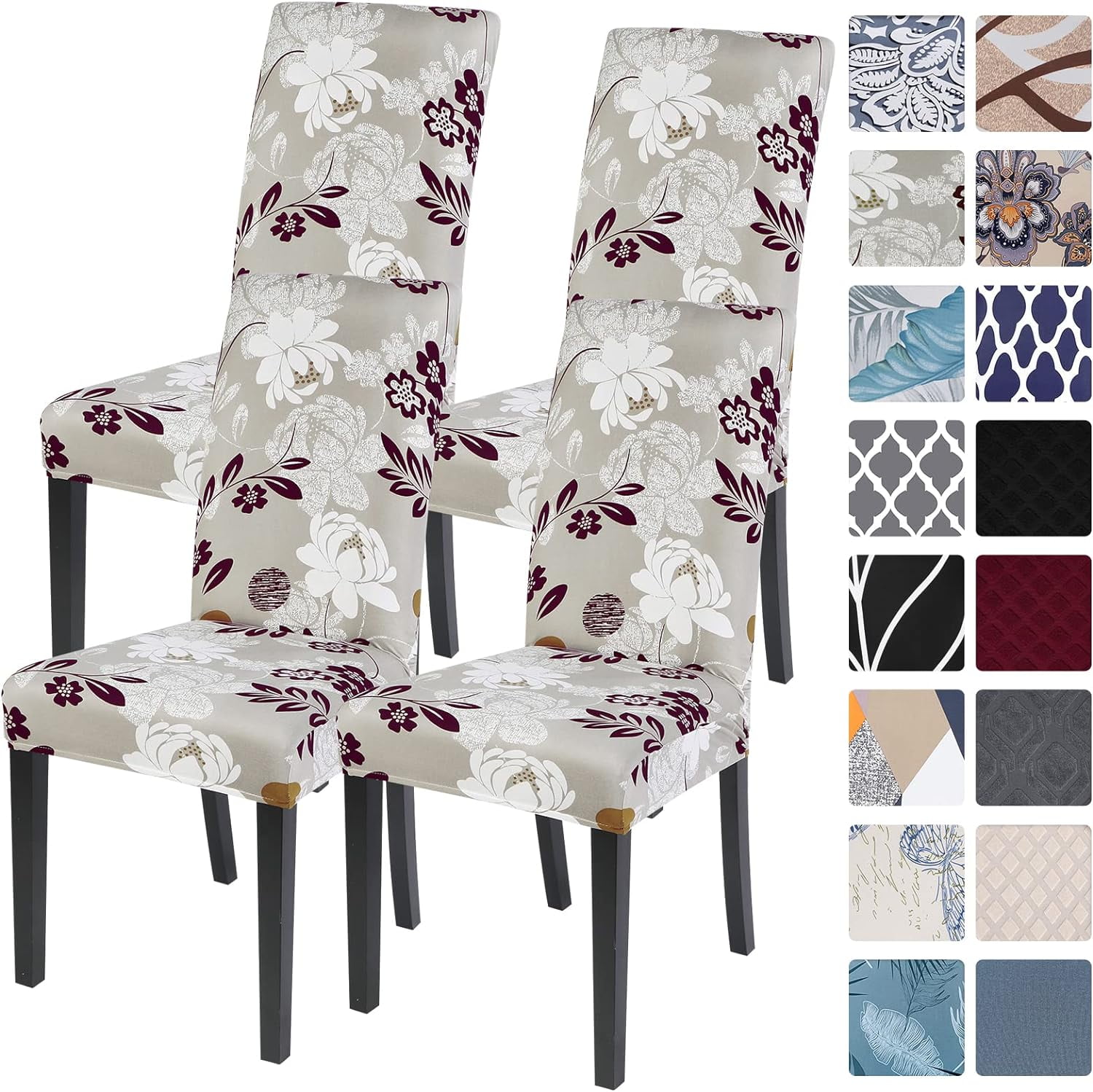 Dining Room Chair Covers Set of 4, Stretch Printed Floral Parsons Chair ...