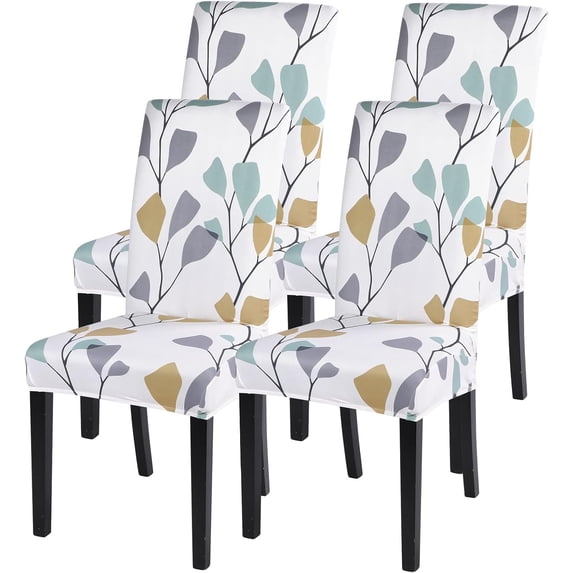 Dining Room Chair Covers Set of 4, Stretch Printed Kitchen Chair Slipcovers Removable Washable Parsons Chair Covers Protector for Dining Room, Hotel, Ceremony (Leaf Pattern)
