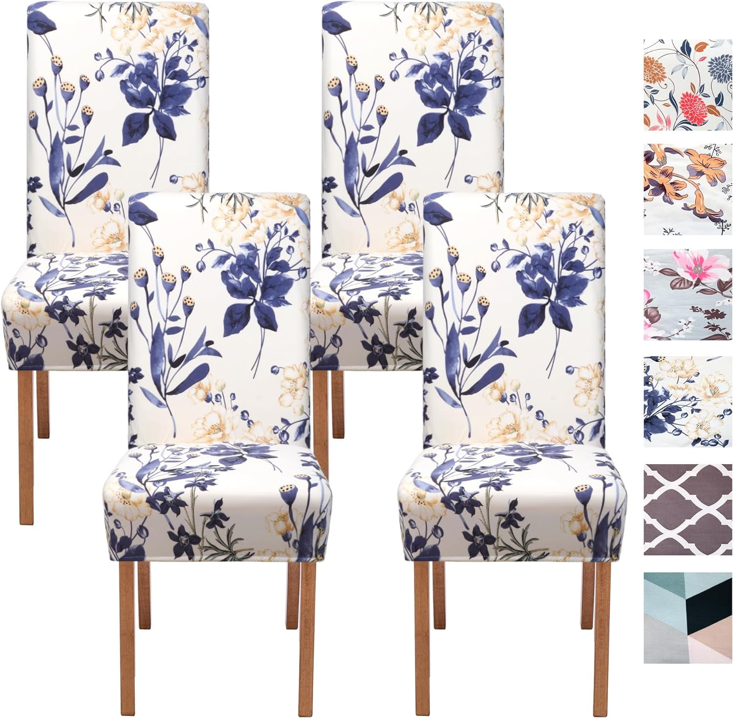 Dining Room Chair Covers Set of 4, Stretch Printed Kitchen Chair Covers