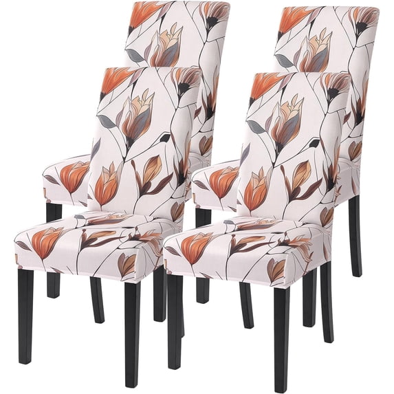 Dining Room Chair Covers Set of 4, Stretch Printed Parsons Chair Slipcovers Spandex Removable Washable Kitchen Chair Protector Cover for Dining Room, Hotel, Ceremony (Tulip Pattern)