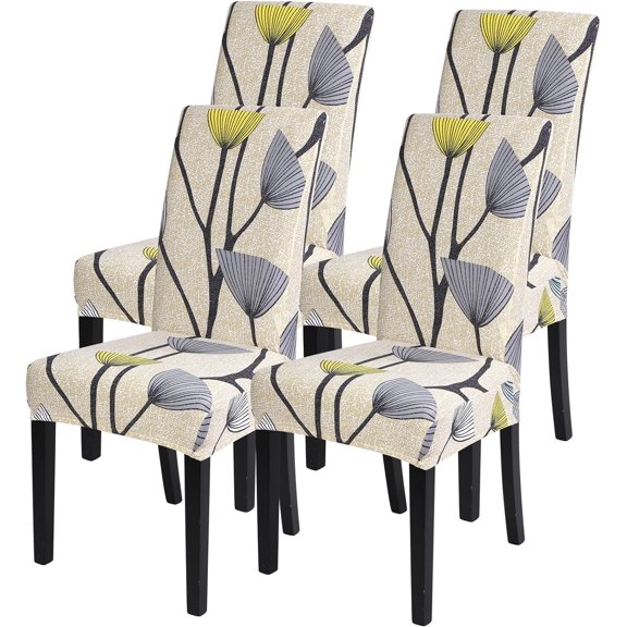 Dining Room Chair Covers Set of 4, Stretch Printed Parsons Chair Slipcovers Spandex Removable Washable Kitchen Chair Protector Cover for Dining Room, Hotel, Ceremony(Dandelion Pattern)