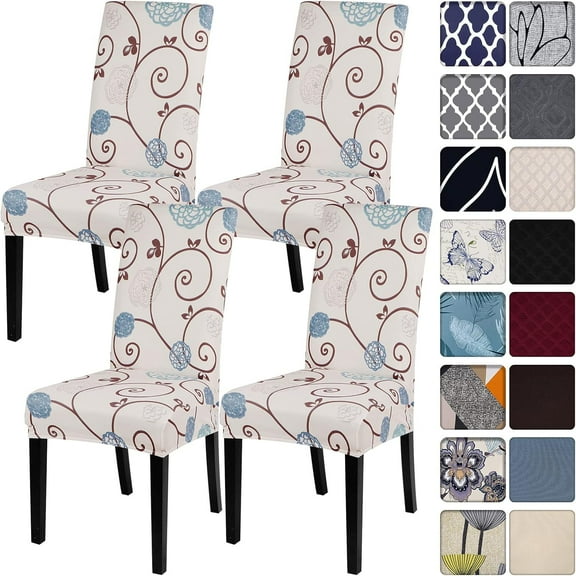 Dining Room Chair Covers Set of 4, Stretch Printed Parsons Chair Slipcovers Super Fit Spandex Removable Washable Kitchen Chair Protector Cover for Dining Room, Hotel, Ceremony (Ball Flower)