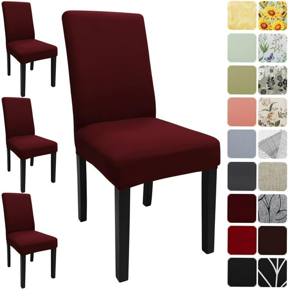 Dining Room Chair Covers Set of 4, Stretch Solid Color Parsons Chair Slipcovers Spandex Removable Washable Kitchen Chair Protector Cover for Dining Room, Hotel, Ceremony(Burgundy)