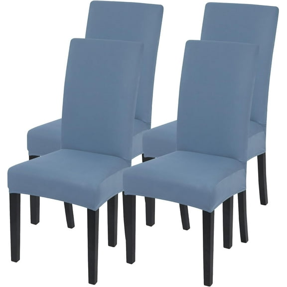 Dining Room Chair Covers Set of 4, Stretch Solid Color Parsons Chair Slipcovers Spandex Removable Washable Kitchen Chair Protector Cover for Dining Room, Hotel, Ceremony (Gray Blue)