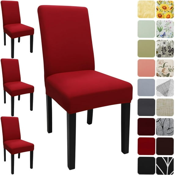 Dining Room Chair Covers Set of 4, Stretch Solid Color Parsons Chair Slipcovers Spandex Removable Washable Kitchen Chair Protector Cover for Dining Room, Hotel, Ceremony(Red)