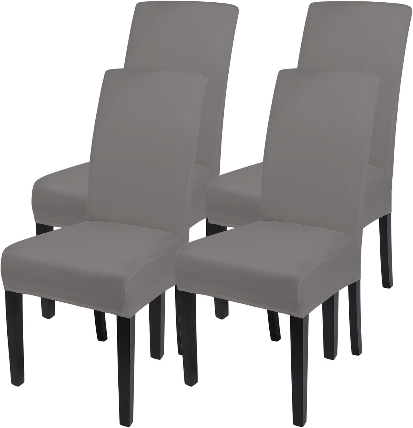 Pure Gray Stretch Spandex Dining Chair Covers Set of 4