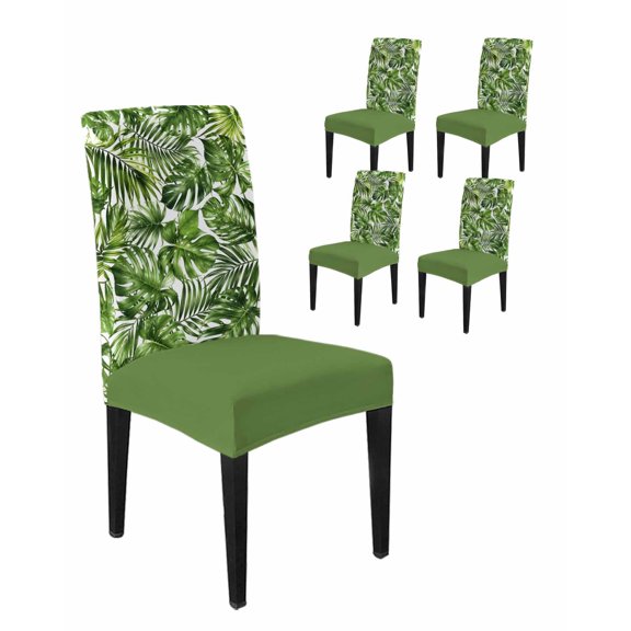 Dining Room Chair Covers Set of 4, Summer Monstera Palm Leaf Seamless Stretch Spandex Parsons Chair Slipcovers, Tropical Green Botanical Washable Removable Seat Cover Protector for Kitchen Party