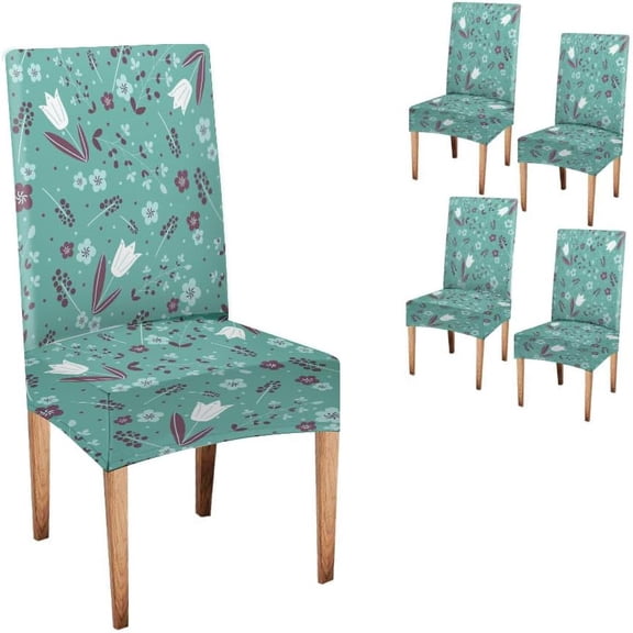 Dining Room Chair Covers Set of 4,Tulips Branches Leaves Stretch Parsons Chair Slipcovers Universal Removable Washable Chair Seat Covers Protector for Dining Room Kitchen Hoteland Party
