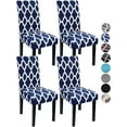 thumbnail image 1 of Dining Room Chair Covers Set of 4, Washable Kitchen Seat Protector, Removable Printed Stretchable Parsons Chair Slipcover for Room, Office, Hotel, Ceremony(01# Cyan), 1 of 6