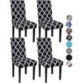 thumbnail image 1 of Dining Room Chair Covers Set of 4, Washable Kitchen Seat Protector, Removable Printed Stretchable Parsons Chair Slipcover for Room, Office, Hotel, Ceremony(03# Black), 1 of 6