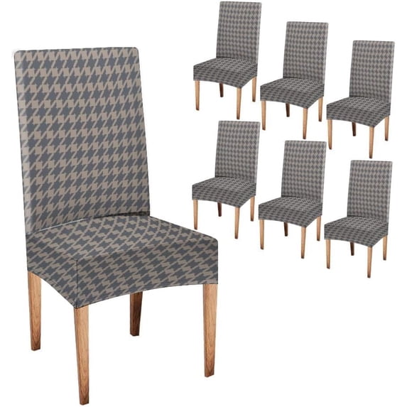 Dining Room Chair Covers Set of 6 Grey and Beige Plaid Stretch Dining Chair Covers Removable Washable Kitchen Chair Covers Chair Protector Covers for Party Hotel