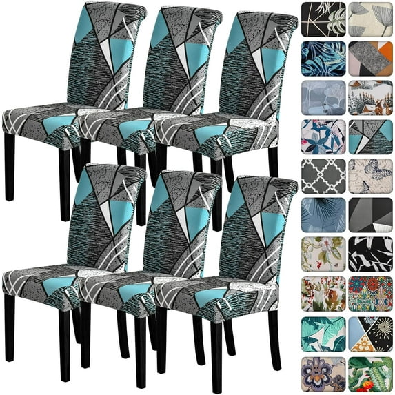 Dining Room Chair Covers Set of 6,Printed Pattern Parsons Chair Slipcovers Removable Washable Kitchen Seat Dining Chairs Protector Cover for Home or Party